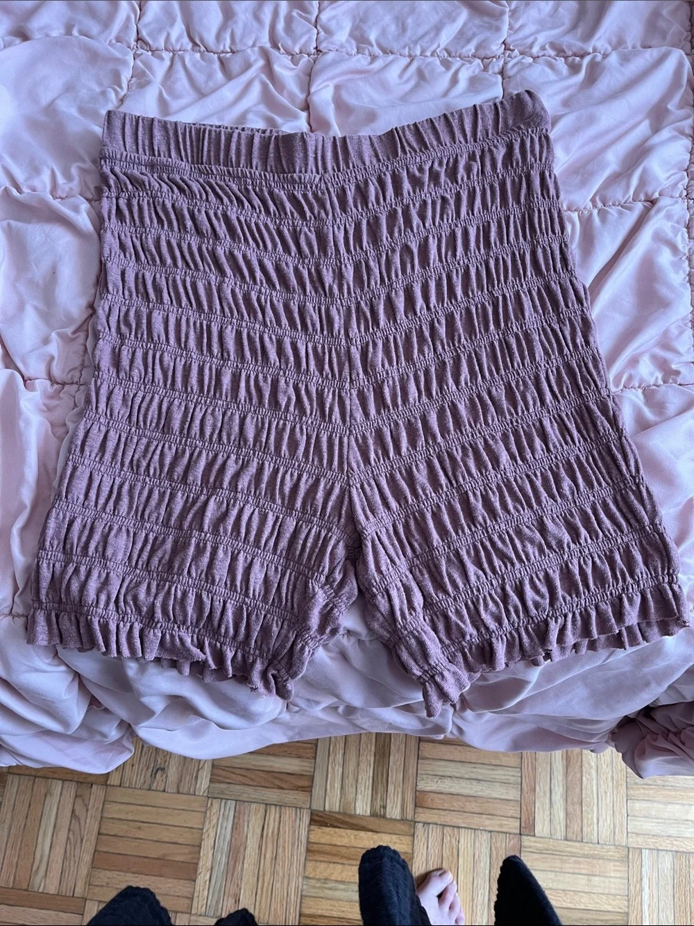 Free People Smocked High-Waist Shorts in Dusty Mauve
